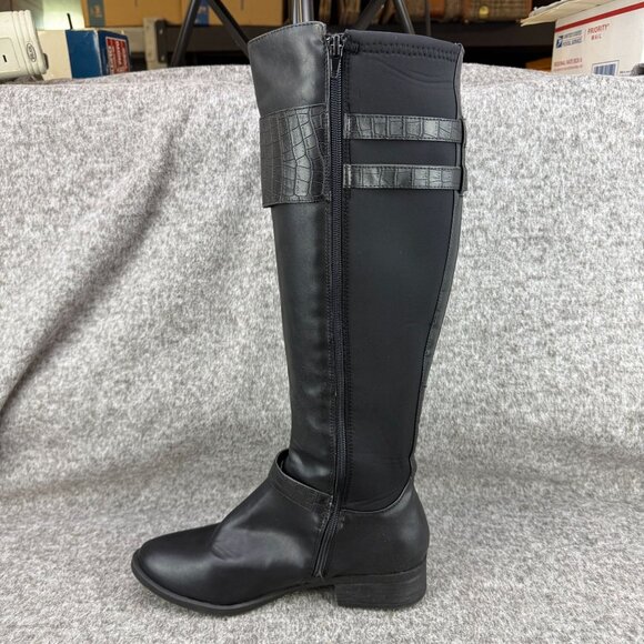 ✅Womens 9M Nicole Tess Black Knee-High Riding Boots Side-Zip Double Buckle Strap - Picture 11 of 13